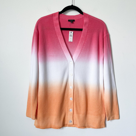 NWT Talbots Ombre Cardigan Sweater Pink Orange Womens Small Coastal Summer - Picture 4 of 9